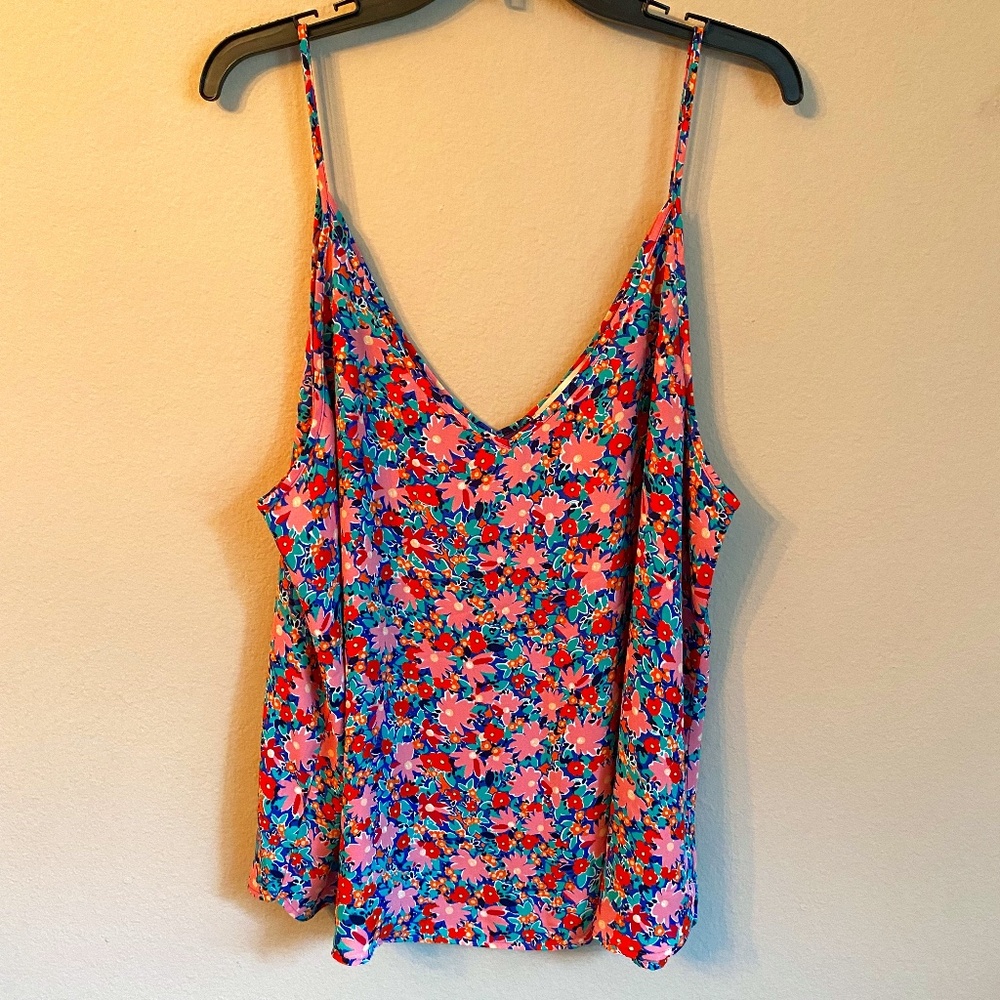 LOFT Floral Spaghetti-Strap Tank Top in Pink, Blue & Red
